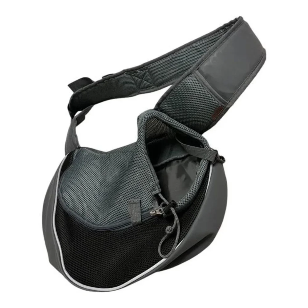 Gray Mesh Pet Sling Carrier Bag for Small Dogs or Cats – Hands-Free Crossbody De
